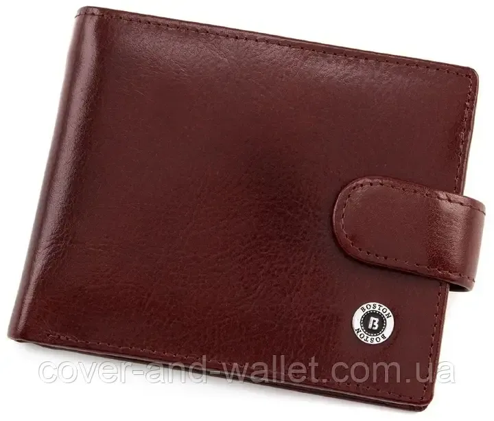 Мужское портмоне из высококачественной кожи коричневого цвета на кнопке Boston Киев - изображение 11
