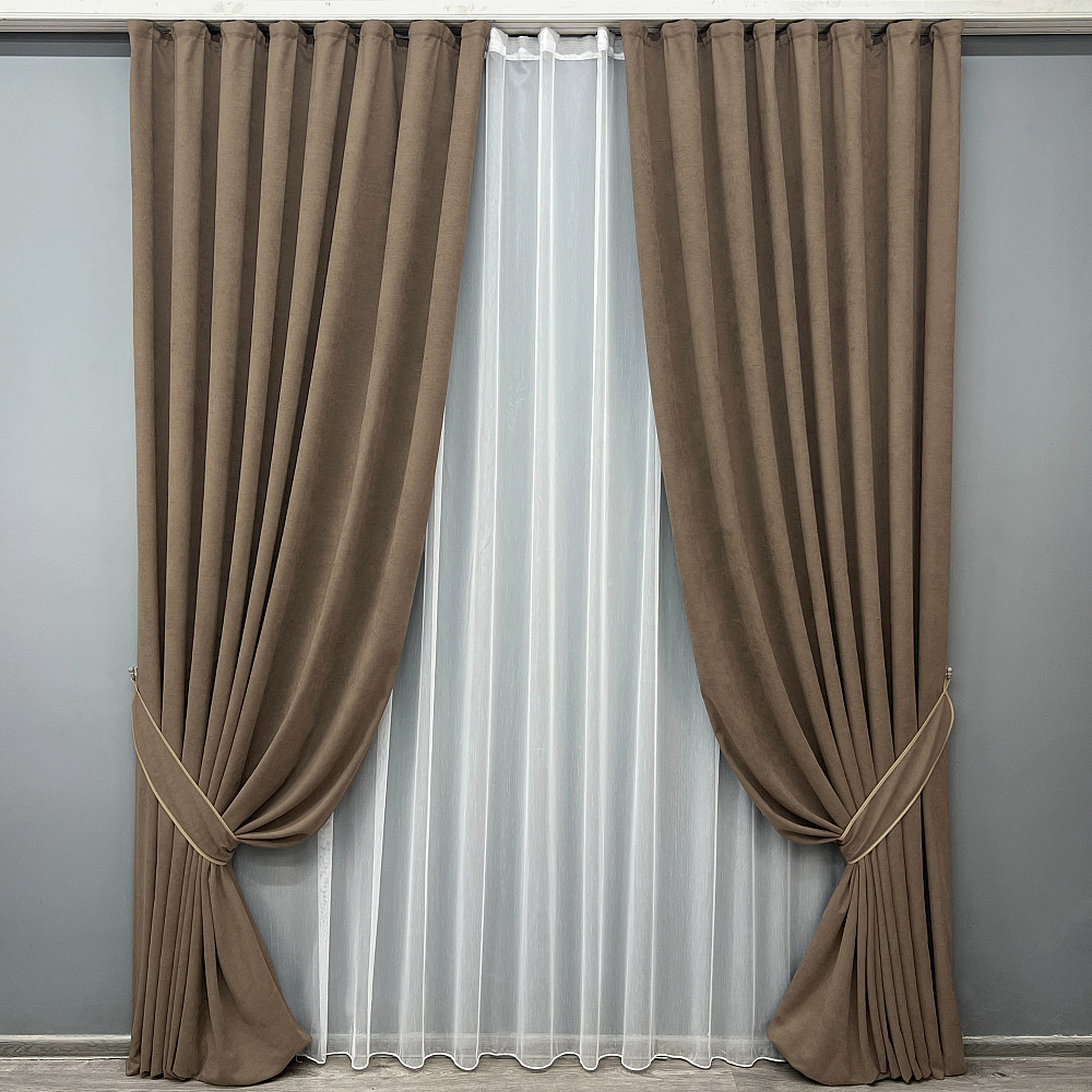 Комплект готовых штор VR-Textil Микровелюр Petek YL № 2014ш Коричневый 200х270 см 2 шт (32-374) Киев - изображение 2