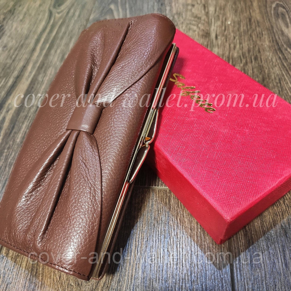 Классический женский кожаный кошелёк с бантом коричневого цвета F.Salfeite Киев - изображение 2