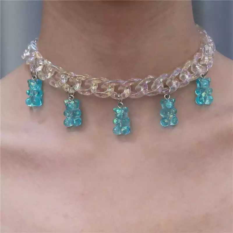 Прикраси з мармеладними ведмедиками з перламутром - довжина 30см (+9см), смола, цинковий сплав, пластик Київ - фото 1