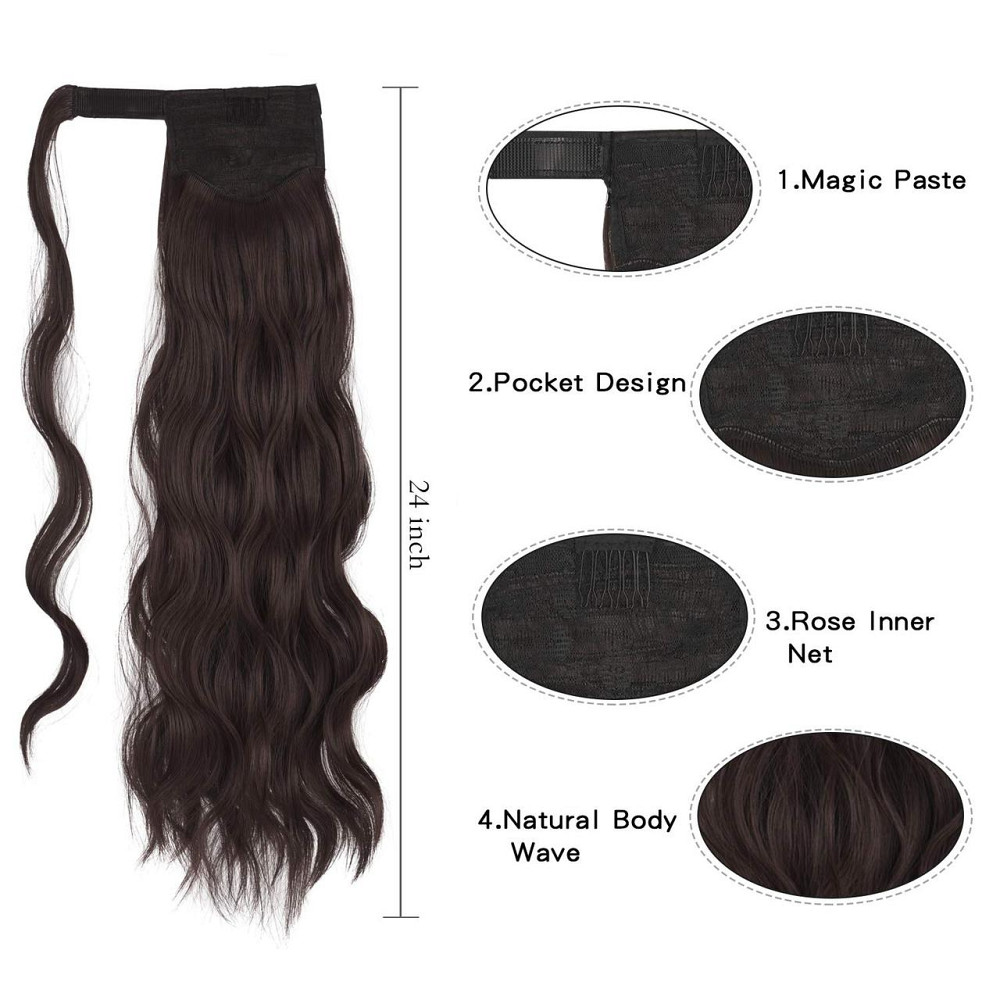 Хвост накладной темно-каштановый с красным оттенком, шиньон на клипсе термостойкий длинный 60 см волнистый Киев - изображение 3