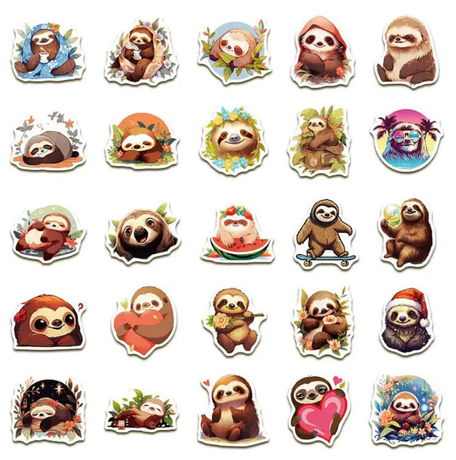 Наклейки с ленивцем, наклейки с животными,водонепроницаемые наклейки для бутылки с водой, набор 50 ш Киев - изображение 3