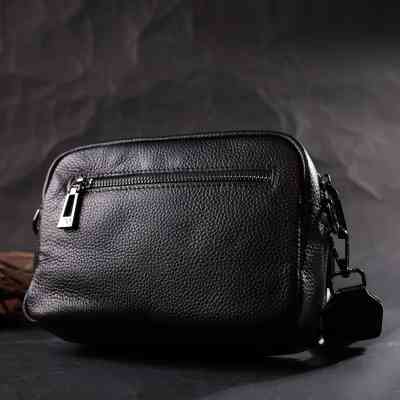 Сумка Vintage Компактная женская кросс-боди из натуральной кожи Черная (22294) Винница