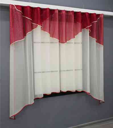 Кухонный тюль арка с ламбрекеном VR-Textil № 025к молочный с красным 270х170 см (52-1052) Киев