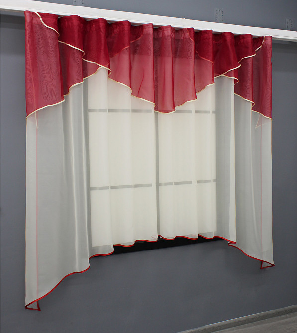 Кухонна тюль арка з ламбрекеном VR-Textil № 025к молочний з червоним 270х170 см (52-1052) Київ - фото 2