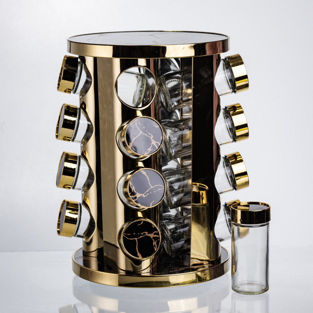 Yiwu Карусель для спецій 16 баночок по 100 мл чорний мармур HP-1370 Коломыя - изображение 1