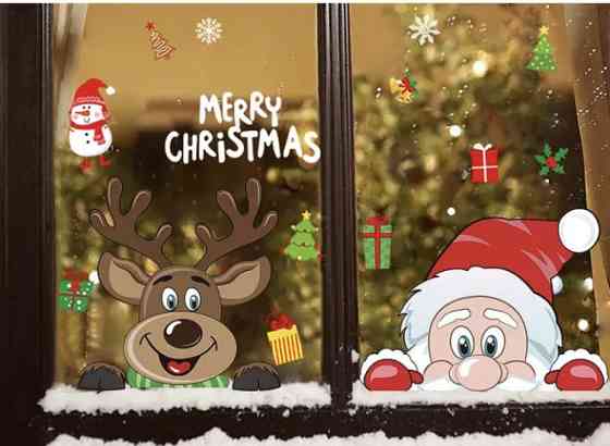 Наклейка Олень новогодняя - размер стикера 30*20см, силикон Киев