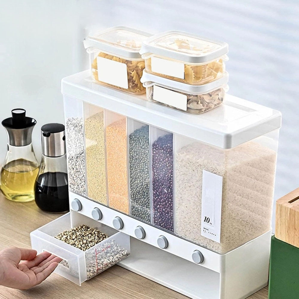 Диспенсер для сипучих продуктів, 6 відділень / Кухонний органайзер з дозатором для круп / Контейнер для круп Київ - фото 1