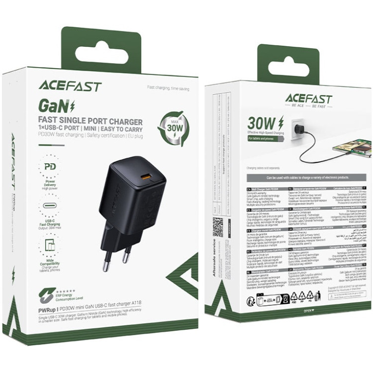 Зарядний пристрій 1xUSB-C 30W Gan A118 Fast Charger black Acefast Винница - изображение 6