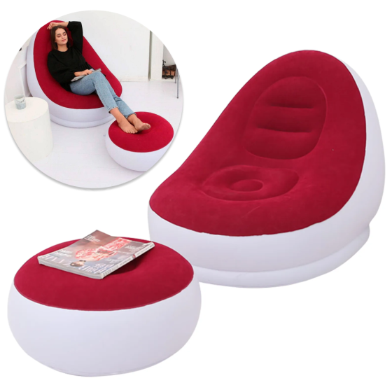 Надувний диван-крісло з пуфиком для ніг 99х130х76см Air Sofa,Червоний SBR Київ