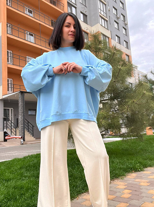 Костюм женский MY CITY 3044-8286 свитшот широкий оверсайз и брюки палаццо со стрелкой, голубой, SM Киев - изображение 12