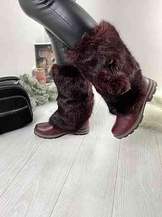 TopS Унти жіночі TopS бордові натуральна шкіра з хутром висота 26см обхват 32-33см размер 38 (А Коломыя