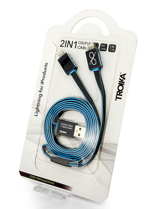 Зарядный кабель Troika lighting для двух устройств, синий Ровно - изображение 2