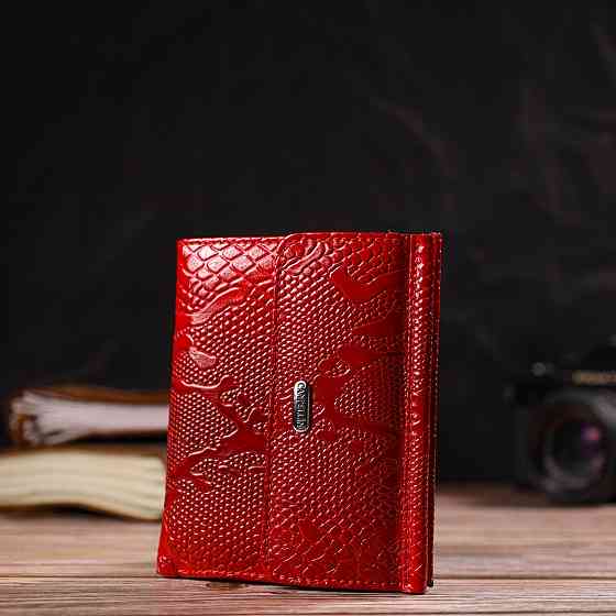 Лакований гаманець для жінок середнього розміру з натуральної шкіри з тисненням під рептилію Червоний (CANPELLINI) Київ