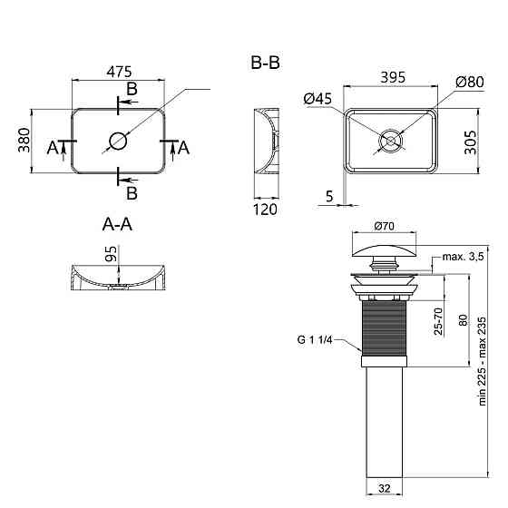 Комплект Qtap Aquarius: Раковина накладная прямоугольная 470x380x120 мм White + Донный клапан PU02 Киев