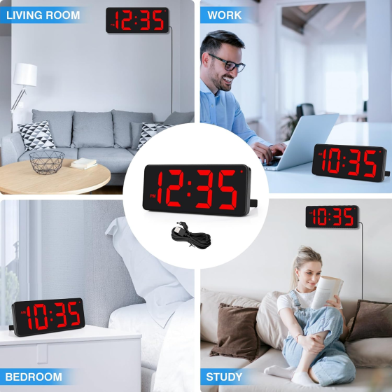 Цифровий LED-годинник U-picks 8,85″ настінний/настільний, великі червоні цифри, автозатемнення, 12/24 год, USB Київ