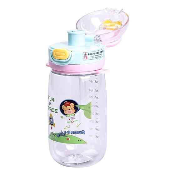 Пляшка для води дитяча 550 мл з ремінцем і трубочкою для спорту та школи 20 см Зелена HP-14-45GR Київ