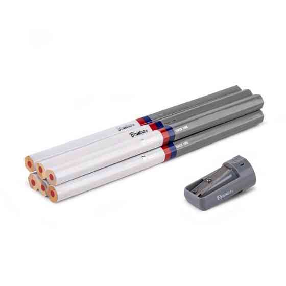 Набір будівельних олівців з точилкою, 180мм HEX, 6 шт. подвійного кольору WL, DIY-PCWL1HX18/S6B Київ