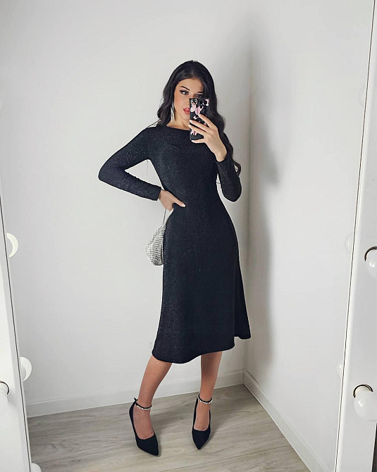 Жіноча романтична святкова міді сукня з люрекса Одеса - фото 1