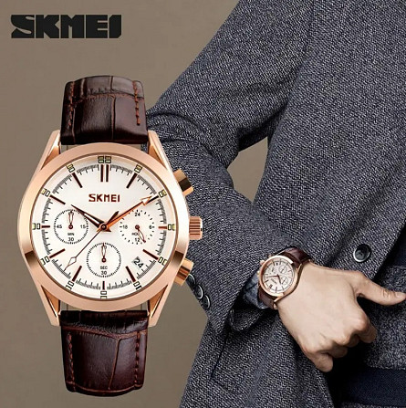 Мужские часы Skmei Prestige 9127 классические Коричневые Винница - изображение 8