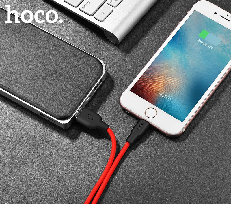 Кабель HOCO X21 USB to iP 2A, 1m, silicone, TPE connectors, Black+Red Київ - фото 7