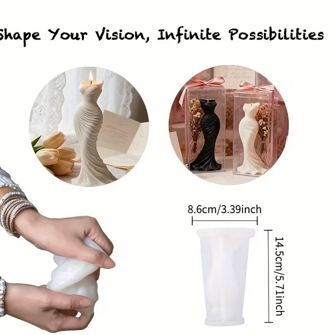 Силіконовий молд свічка вечірня сукня 3D, форма плаття для свічок гіпсу епоксидної смоли Київ - фото 3