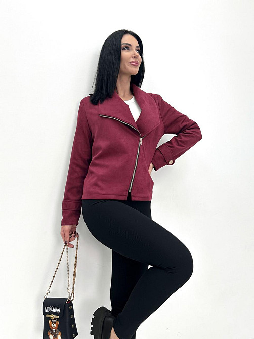 Замшева куртка-жакет "Nessa" оптом I Норма і батал Бордовий, 46-48 Київ - фото 4