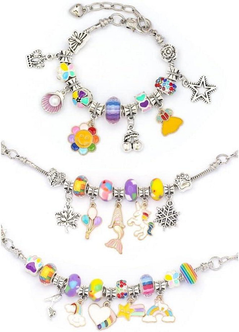 Детский набор для творчества для создания шарм браслетов и колье из бусин в подарочной коробке 63 шт Киев - изображение 3