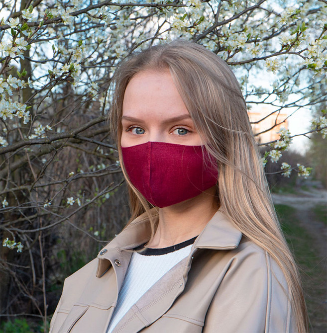 Маска захисна багаторазова зі 100% ЛЬОНУ Розмір M (Бордовий) Суми - фото 4