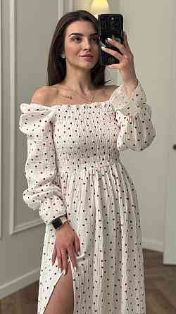 Жіноча сукня міді з відкритими плечима з мусліну Червоні серця XL/2XL Харків