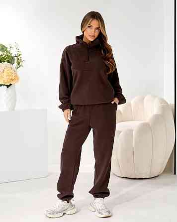 Жіночий стильний теплий флісовий костюм-двійка, двосторонній фліс. Шоколад, 48/52 Одеса