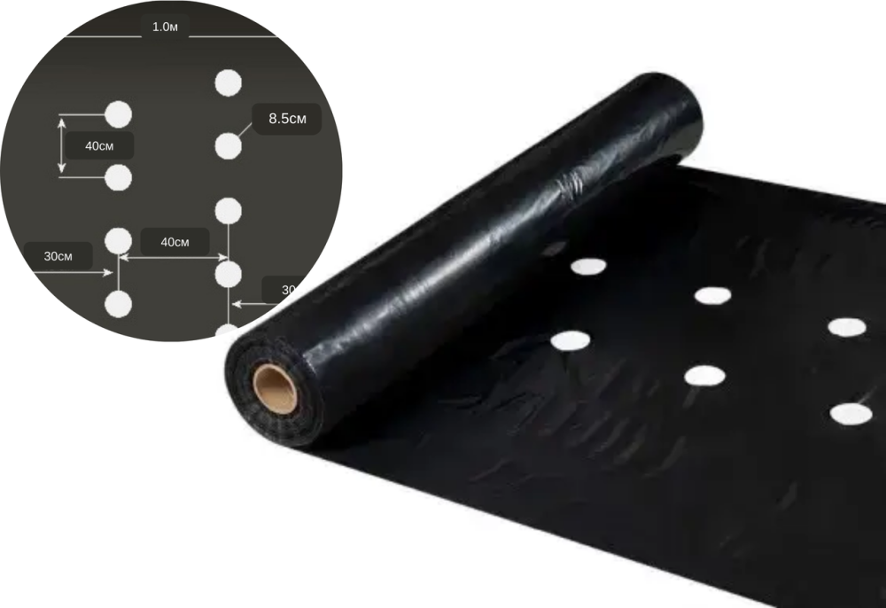 Плівка 30 мкм 1.0м* 1000м плівка чорна для мульчування перфорована 2 отвори Дніпро - фото 10