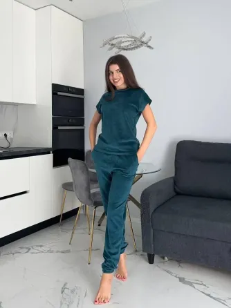 Жіночий домашній костюм трійка: футболка штани + шорти плюш-велюр Одеса