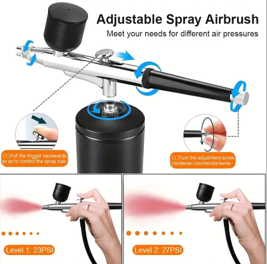 Портативний аерограф з компресором акумуляторний 0.3 мм | Портативний пістолет для фарбування, нейл- Київ - фото 4
