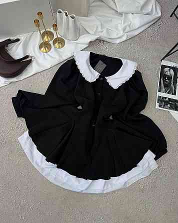 Женское сдержанное платье с белым воротником и подъюбником костюмка + софт Одесса