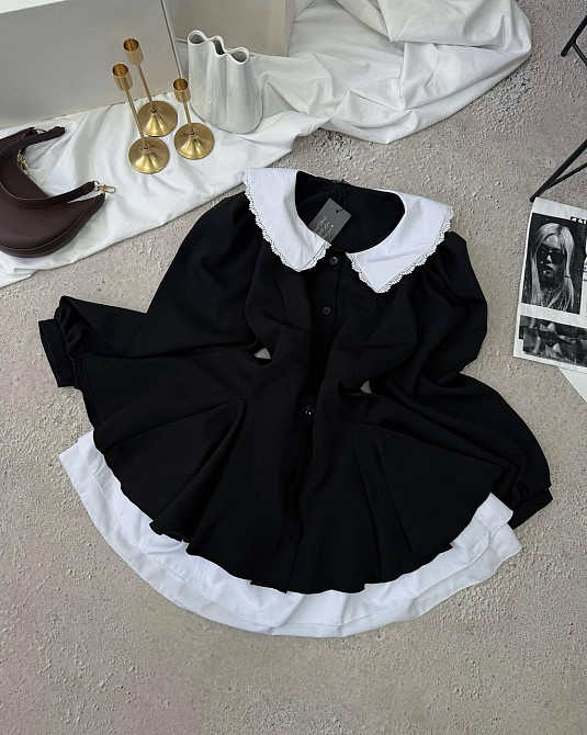 Женское сдержанное платье с белым воротником и подъюбником костюмка + софт Одесса - изображение 1