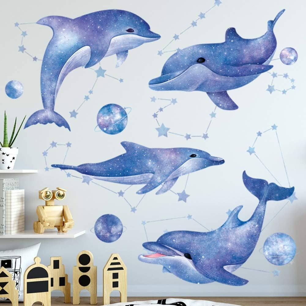 Набір наліпок "Небесні дельфіни" вінілові для дитячої кімнати на стіну 2 полотна розміром 30х90 см Кам'янець-Подільський - фото 1
