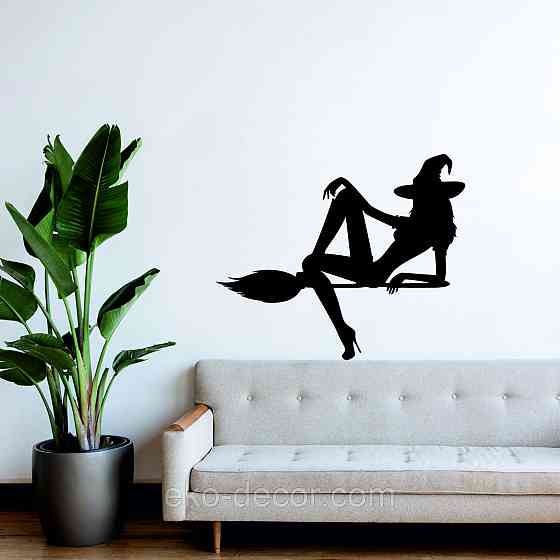 Декоративне настінне Панно «Відьма на мітлі», Декор на стіну 110*91 см, Чорний Київ