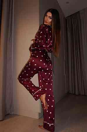Женская пижама двойка с сердечками из шелка армани Бордовый, 44/46 Одесса