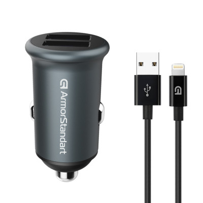 Зарядний пристрій Armorstandart 2xUSB QC3.0 Grey + cable Lightning (ARM82458) Вінниця - фото 1