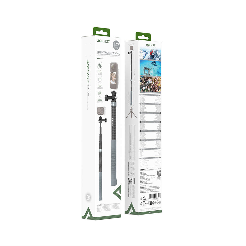 Монопод ACEFAST E38 1.2m carbon fiber telescopic selfie stick Gray-Black Одеса - фото 2