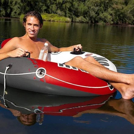 Надувное кресло-круг с подстаканниками ручками и тросом 135 см. Intex 56825 червоне Киев - изображение 2