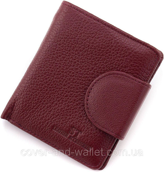 Небольшой женский кожаный кошелек бордового цвета с монетницей на кнопке ST Leather Киев - изображение 1