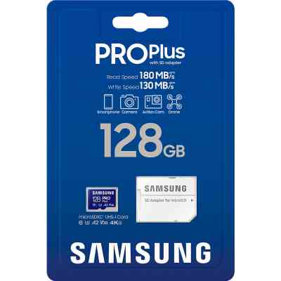 Карта памяти Samsung 128 GB microSDXC Pro Plus UHS-I U3 V30 A2 Class 10 + SD-adapter (MB-MD128SA/EU) Винница