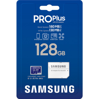 Карта памяти Samsung 128 GB microSDXC Pro Plus UHS-I U3 V30 A2 Class 10 + SD-adapter (MB-MD128SA/EU) Винница - изображение 3