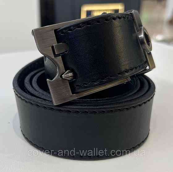 Модный мужской ремень из натуральной кожи с оригинальной пряжкой на две спицы 40 мм PS Leather (черный) Киев