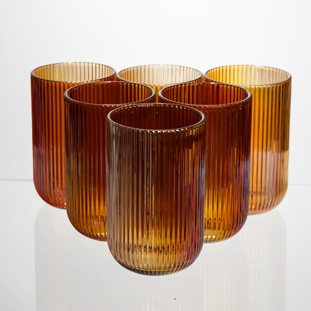 Набір скляних стаканів 6 штук 350 мл для напоїв Бурштиновий Yiwu HP-19-208 Коломия - фото 1