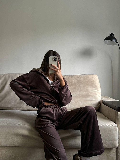 Женский стильный повседневный велюровый костюм велюр плюш Шоколад Одесса - изображение 4