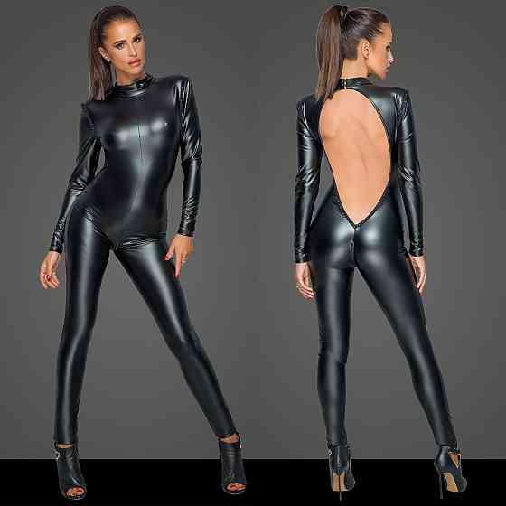Женский комбинезон Noir Handmade M F230 из Power Wetlook с глубоким вырезом на спине, чёрный Sex Aura Киев