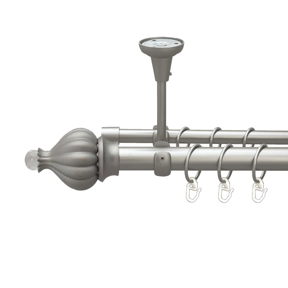 Карниз Orvit Таджа-Кристал металевий дворядний відкритий до стелі гладка труба кільце металеве Сатин 25\16 мм 300 см (00-00023843) Львів - фото 1
